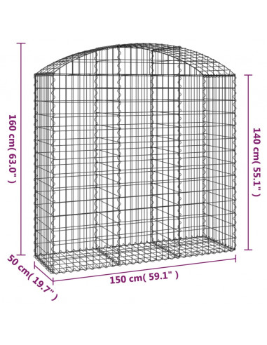 Cesto Gabbione ad Arco 150x50x140/160 cm Ferro Zincato