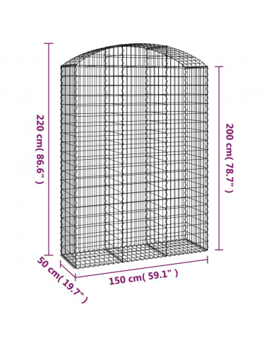 Cesto Gabbione ad Arco 150x50x200/220 cm Ferro Zincato