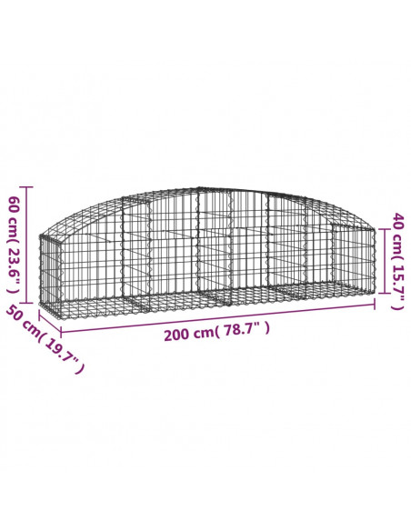 Cesto Gabbione ad Arco 200x50x40/60 cm Ferro Zincato