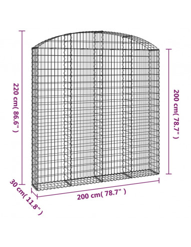 Cesto Gabbione ad Arco 200x30x200/220 cm Ferro Zincato