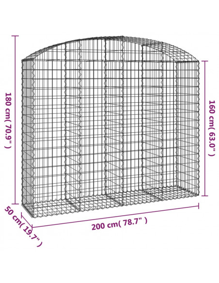 Cesto Gabbione ad Arco 200x50x160/180 cm Ferro Zincato