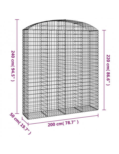 Cesto Gabbione ad Arco 200x50x220/240 cm Ferro Zincato