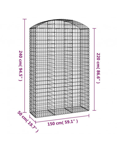 Cesto Gabbione ad Arco 150x50x220/240 cm Ferro Zincato