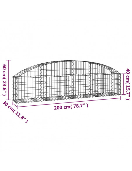 Cesto Gabbione ad Arco 200x30x40/60 cm Ferro Zincato