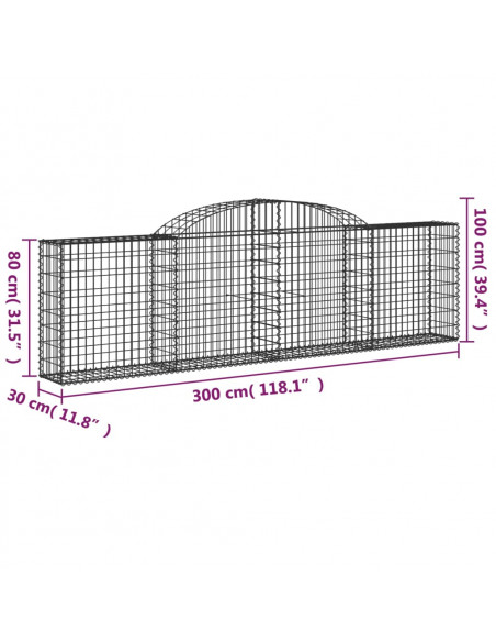 Cesto Gabbione ad Arco 300x30x80/100 cm Ferro Zincato