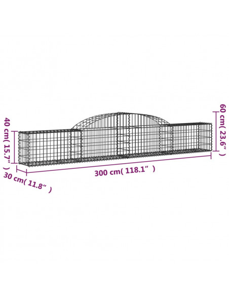 Cesto Gabbione ad Arco 300x30x40/60 cm Ferro Zincato