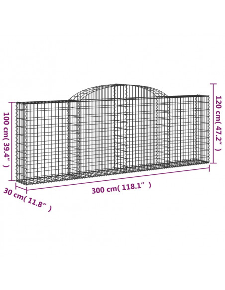 Cesto Gabbione ad Arco 300x30x100/120 cm Ferro Zincato