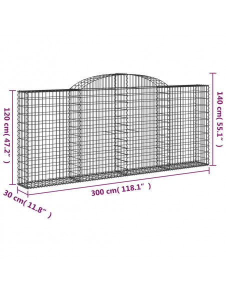 Cesto Gabbione ad Arco 300x30x120/140 cm Ferro Zincato