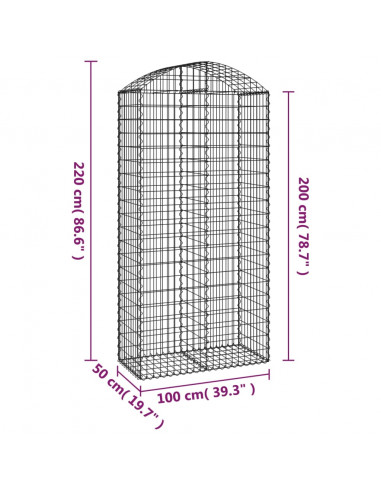Cesto Gabbione ad Arco 100x50x200/220 cm Ferro Zincato