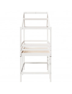 Letto Soppalco con Scala e Tetto Bianco 90x200 cm Massello Pino 2