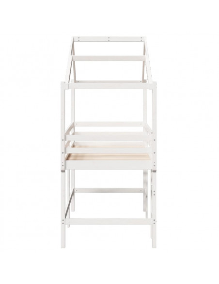 Letto Soppalco con Scala e Tetto Bianco 90x200 cm Massello Pino