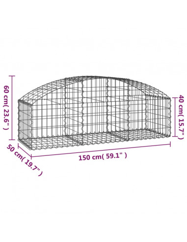Cesto Gabbione ad Arco 150x50x40/60 cm Ferro Zincato