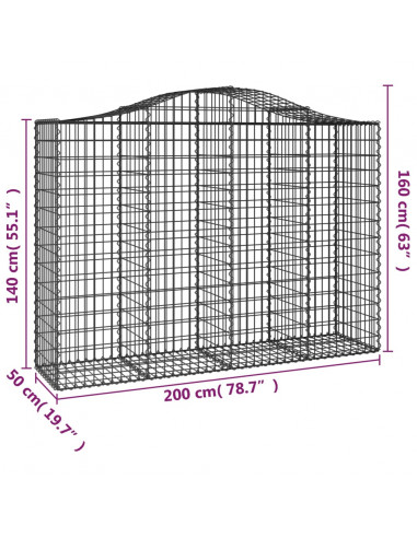 Cesto Gabbione ad Arco 200x50x140/160 cm Ferro Zincato