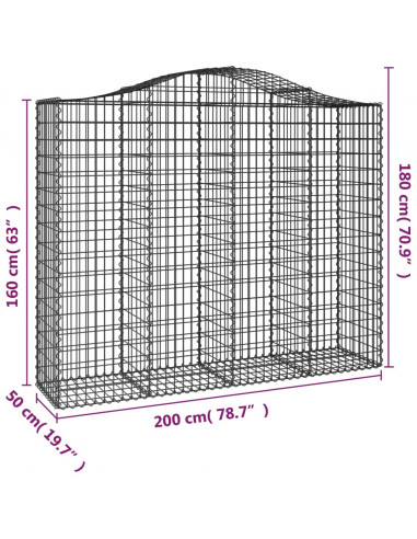 Cesto Gabbione ad Arco 200x50x160/180 cm Ferro Zincato