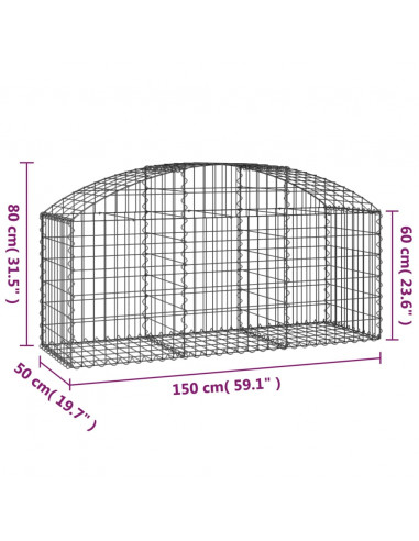 Cesto Gabbione ad Arco 150x50x60/80 cm Ferro Zincato