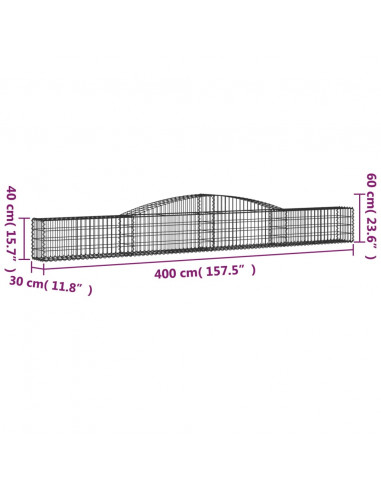 Cesto Gabbione ad Arco 400x30x40/60 cm Ferro Zincato