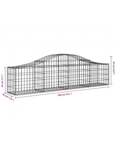 Cesto Gabbione ad Arco 200x30x40/60 cm Ferro Zincato