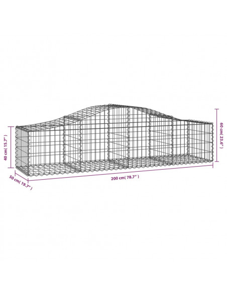 Cesto Gabbione ad Arco 200x50x40/60 cm Ferro Zincato