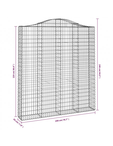 Cesto Gabbione ad Arco 200x30x220/240 cm Ferro Zincato