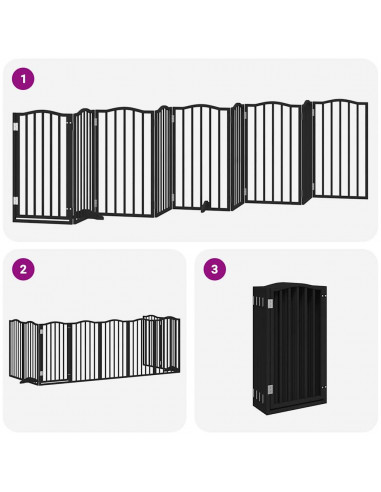 Cancello per Cani Porta Pieghevole Nero 9 Pannelli 450cm Pioppo