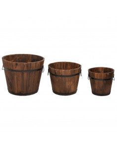 Set Secchi per Fiori 3 pz in Legno Massello di Abete