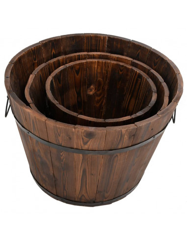 Set Secchi per Fiori 3 pz in Legno Massello di Abete