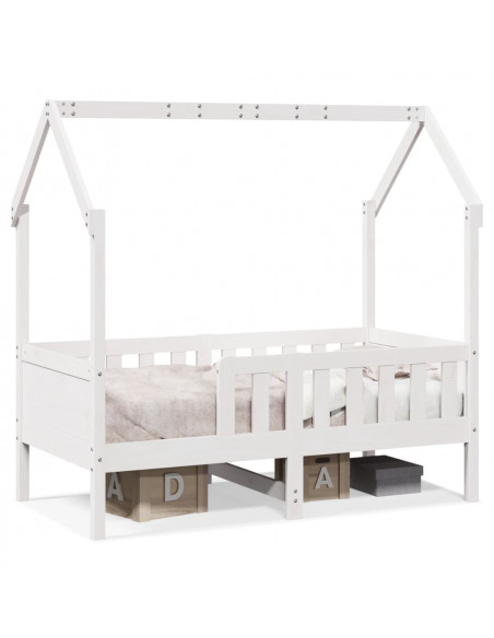 Giroletto Casetta Bambini Bianco 70x140 cm Legno Massello Pino