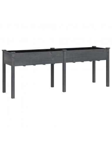 Fioriera con Fodera Grigia 203x53x76cm Legno Massello di Abete