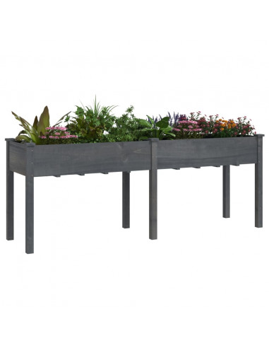 Fioriera con Fodera Grigia 203x53x76cm Legno Massello di Abete