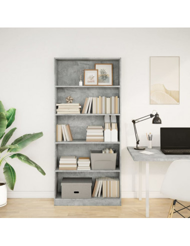 Libreria Grigio Cemento 80x24x176 cm in Legno Multistrato