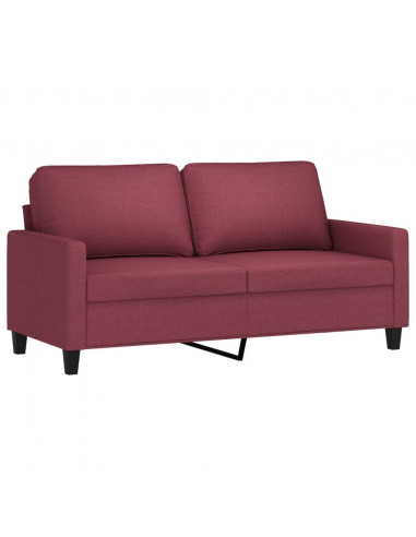 Set di Divani 3 pz con Cuscini Rosso Vino in Tessuto