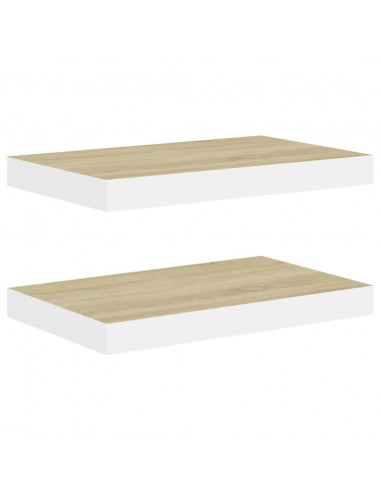 Scaffali a Parete 2 pz Rovere e Bianco 50x23x3,8 cm in MDF