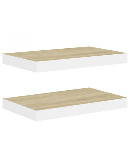 Scaffali a Parete 2 pz Rovere e Bianco 50x23x3,8 cm in MDF