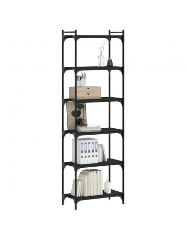 Libreria a 6 Ripiani Nera 60x30x188 cm in Legno Multistrato