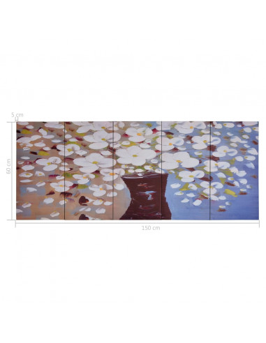Set Stampa su Tela da Muro Fiori in Vaso Multicolore 150x60 cm