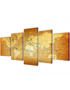 Set Stampa su Tela da Muro Mappa del Mondo 200 x 100 cm