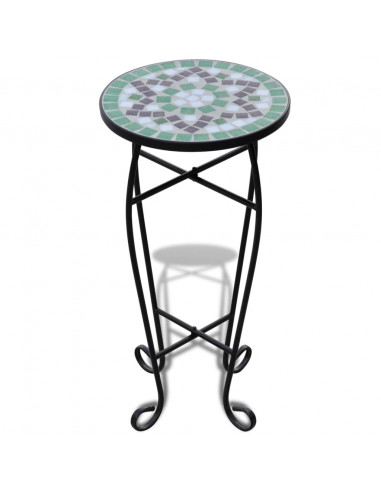 Tavolino per Piante con Mosaico Verde e Bianco