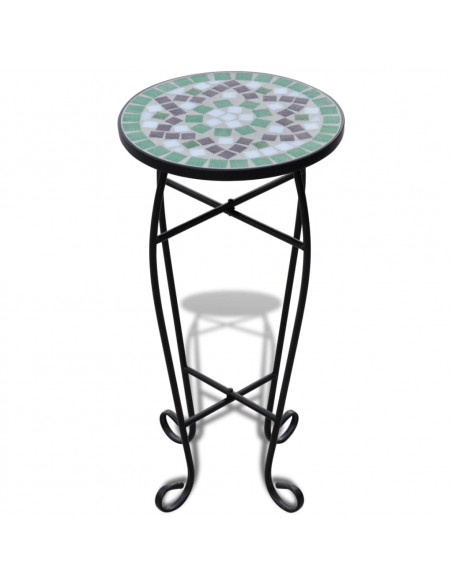 Tavolino per Piante con Mosaico Verde e Bianco
