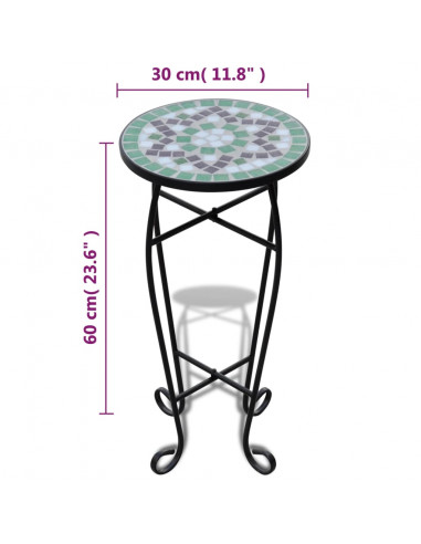 Tavolino per Piante con Mosaico Verde e Bianco