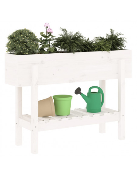 Fioriera Rialzata da Giardino Bianca 101x30x69 cm Massello Pino