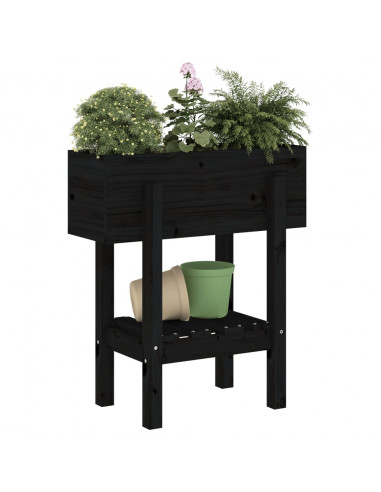 Fioriera da Giardino Nera 62x30x69 cm Legno Massello di Pino