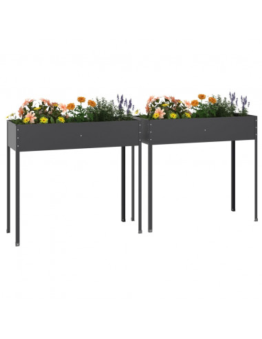 Fioriere da Giardino 2 pz Antracite Acciaio Zincato