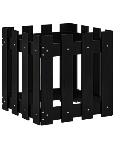 Fioriera Giardino a Recinzione Nera 40x40x40 cm Massello Pino