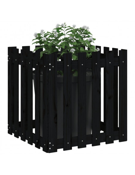 Fioriera Giardino a Recinzione Nera 60x60x60 cm Massello Pino