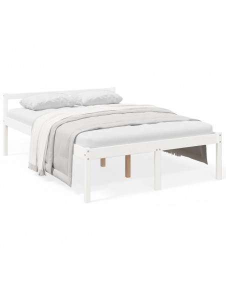 Letto per Anziani Bianco 140x190 cm in Legno Massello di Pino