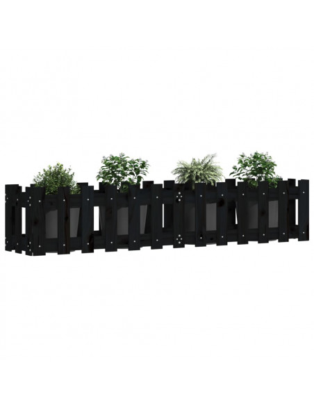 Fioriera Giardino a Recinzione Nera 150x30x30cm Massello Pino