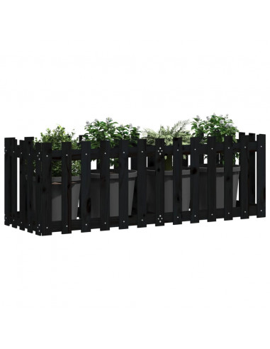 Fioriera Giardino a Recinzione Nera 150x50x50cm Massello Pino