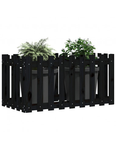 Fioriera Giardino a Recinzione Nera 100x50x70cm Massello Pino