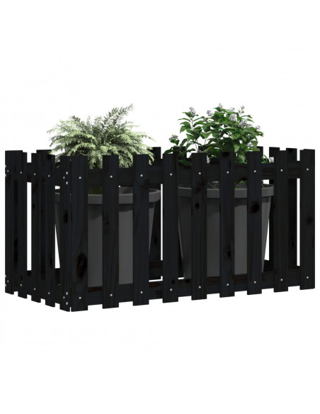 Fioriera Giardino a Recinzione Nera 100x50x70cm Massello Pino