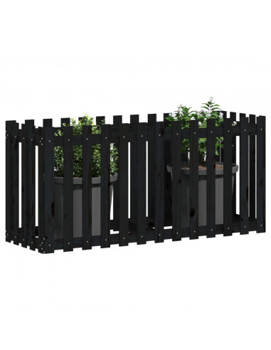 Fioriera Giardino a Recinzione Nera 150x50x70cm Massello Pino